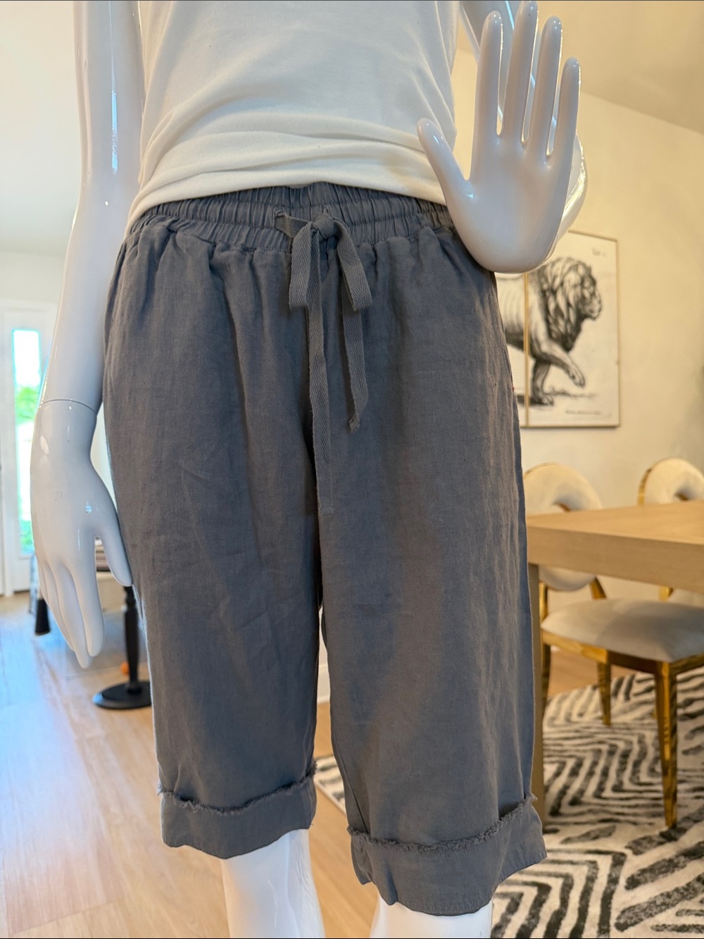 Side Stitch Charcoal Drawstring Linen-Blend Lounge Shorts Dark Grey